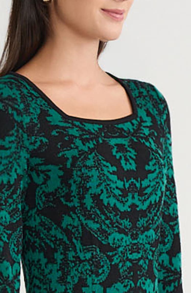 Ming Wang A-Line Filigree Jacquard Soft Knit Dress, Alternate, color, Everest/Black