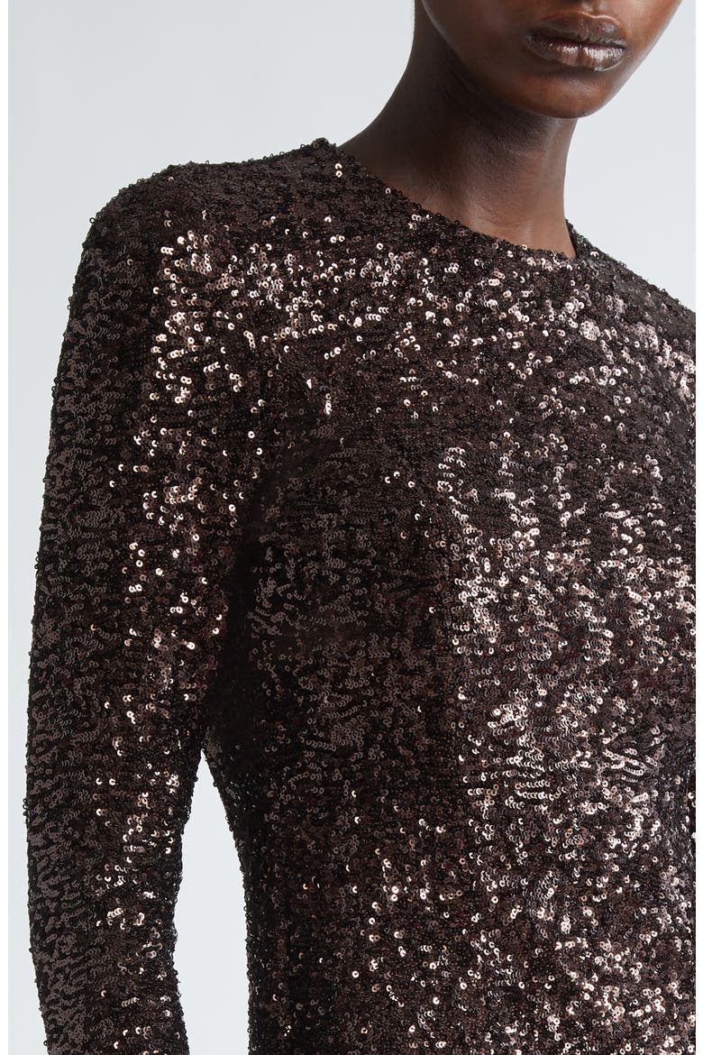Sequin Long Sleeve Sheath Dress, Alternate, color, CHOCOLATE