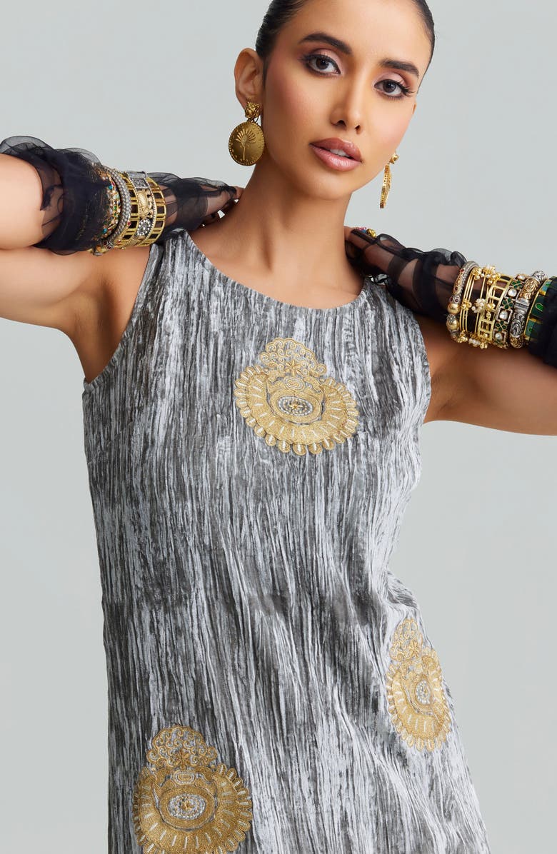 holiCHIC Syra Metallic Embroidery Crushed Velvet Maxi Dress, Alternate, color, Gray