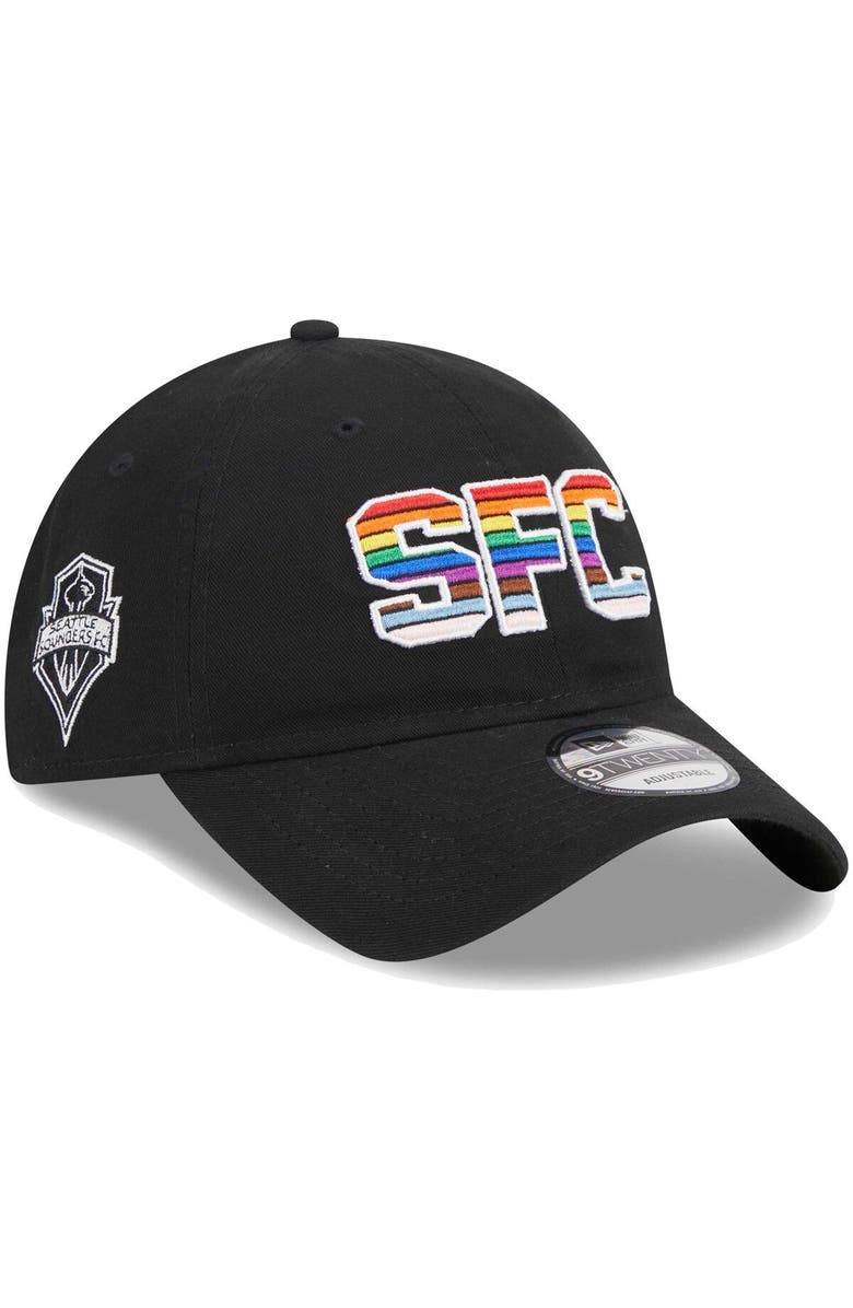 New Era Men's New Era Black Seattle Sounders FC Pride 9TWENTY Adjustable Hat, Main, color, 