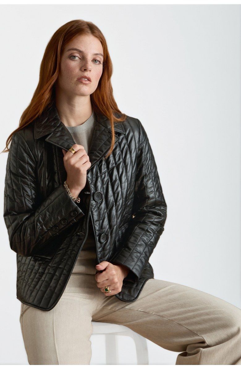 FURNIQ UK Tabitha Leather Coat, Alternate, color, Black