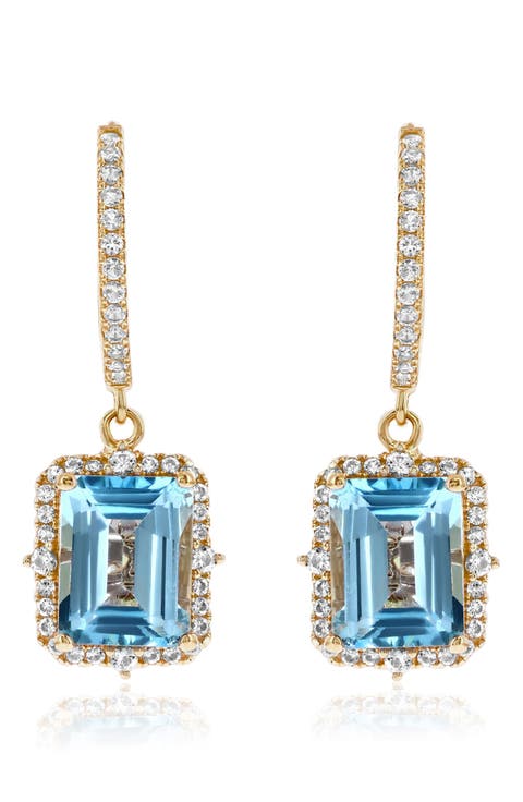 Semiprecious Stone Halo Drop Earrings