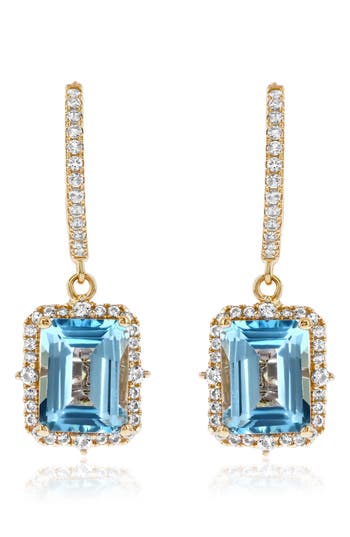 Suzy Levian Semiprecious Stone Halo Drop Earrings In Gold