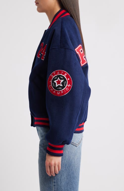 Nasty Gal Tailored Varsity Bomber Jacket In Navy