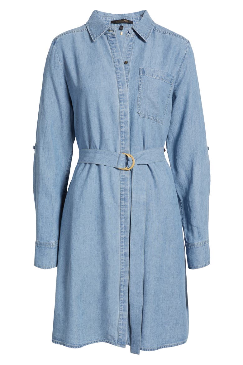 Tie Waist Button Front Long Sleeve Chambray Dress, Alternate, color, LIGHT BLUE