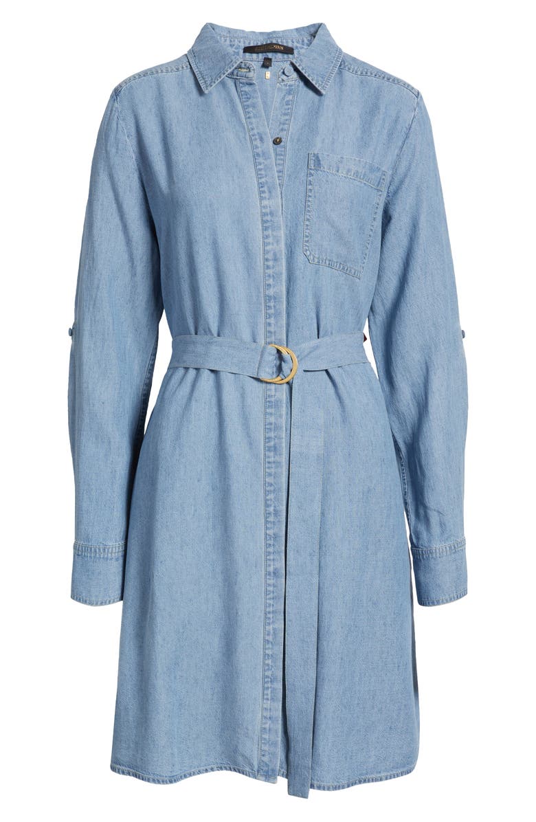 KOBI HALPERIN Tie Waist Button Front Long Sleeve Chambray Dress, Alternate, color, Light Blue