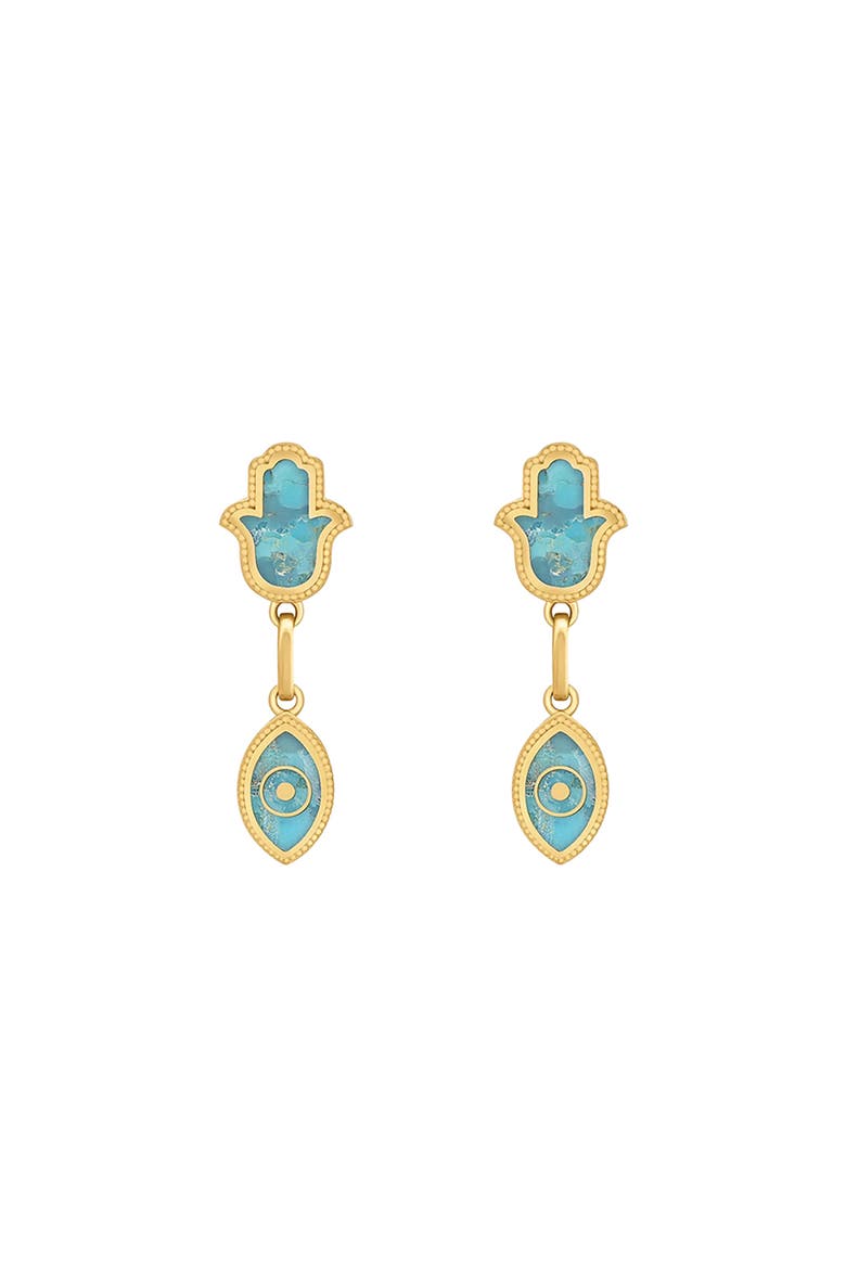 Peaceful Mindset Turquoise Evil Eye Hamsa Gold Earrings, Main, color, Turquoise/Gold