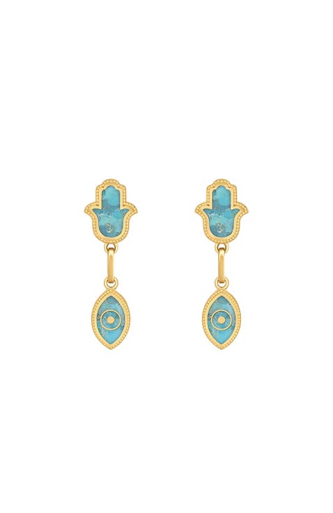 Peaceful Mindset Turquoise Evil Eye Hamsa Gold Earrings