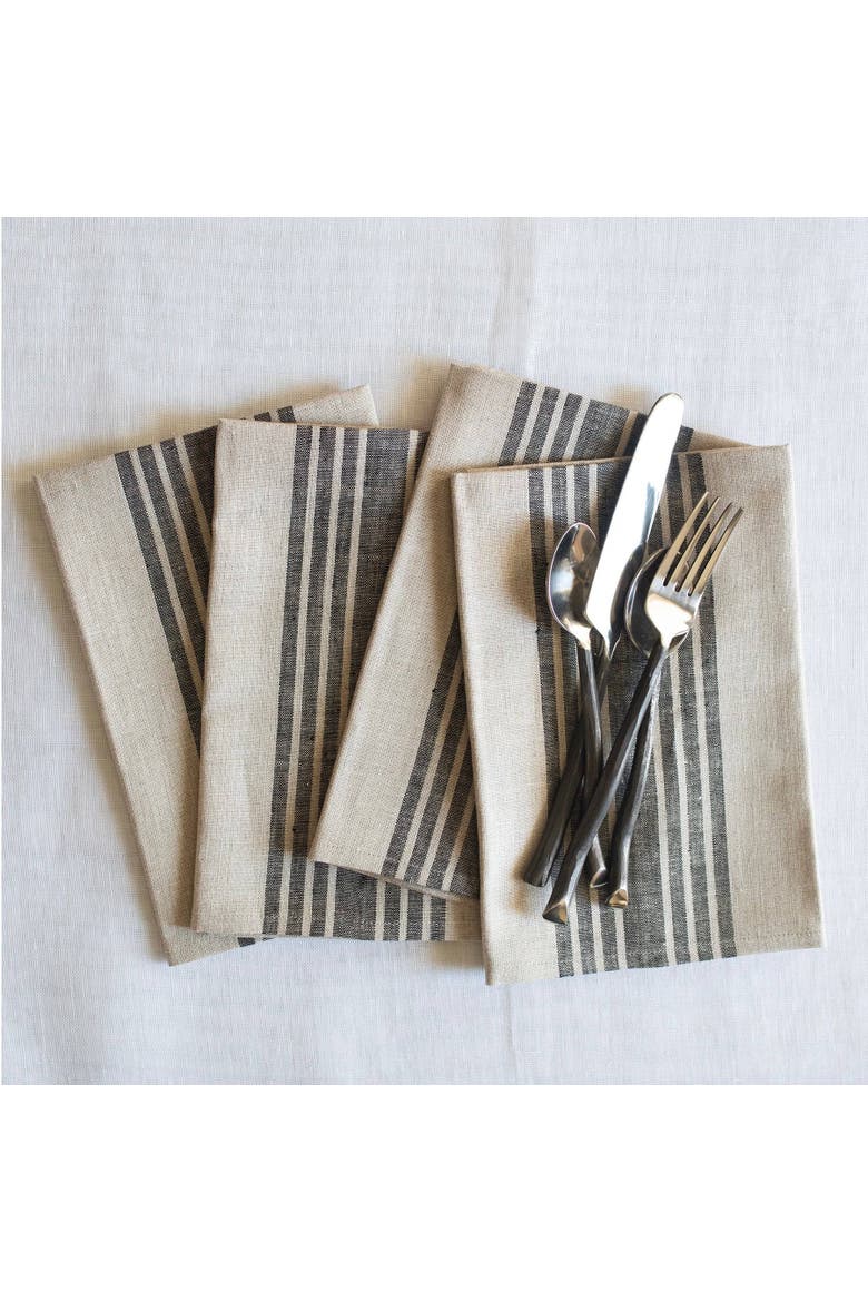 Linen Dinner Napkins Set of 4, 20 x 20" - Farmhouse, Main, color, Black and Natural