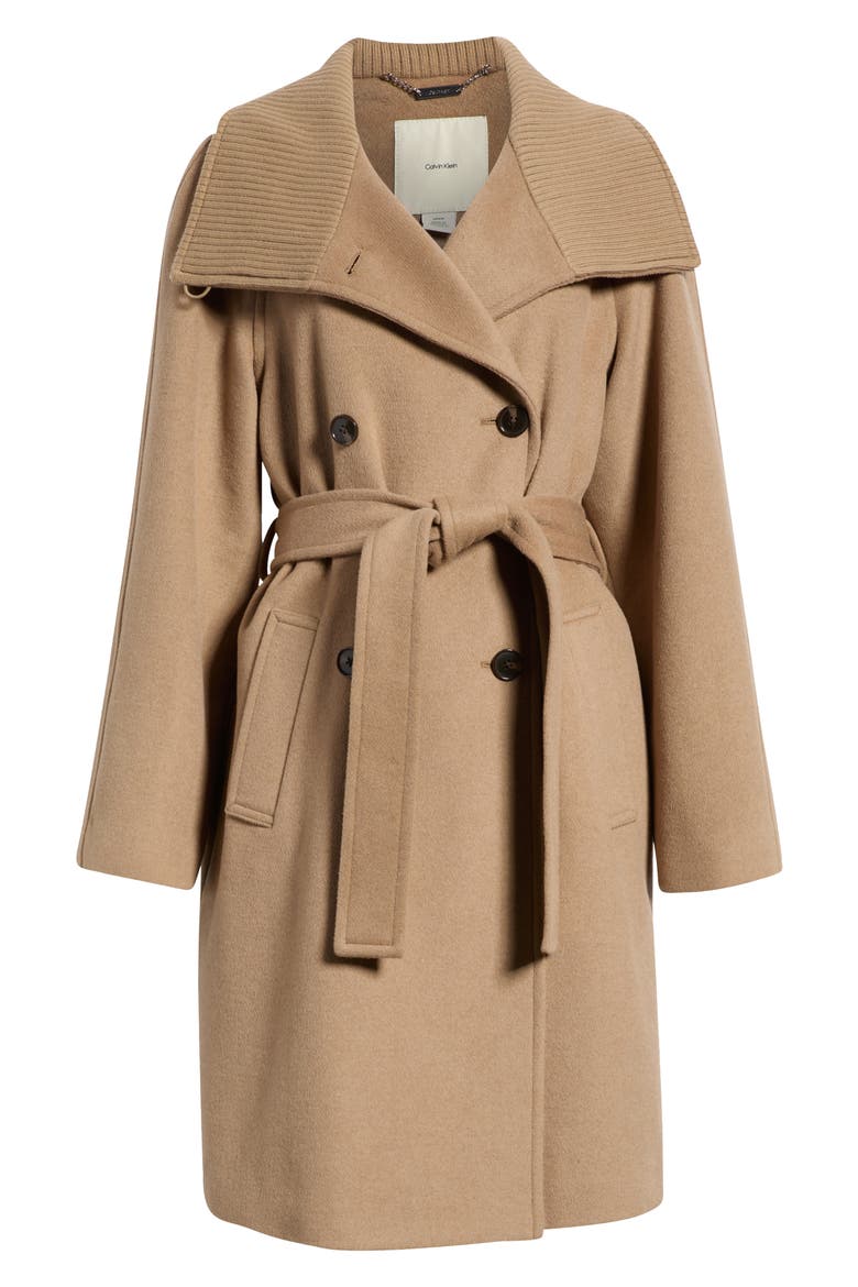Wool Blend Wrap Coat with Rib Wing Collar, Alternate, color, CAMEL