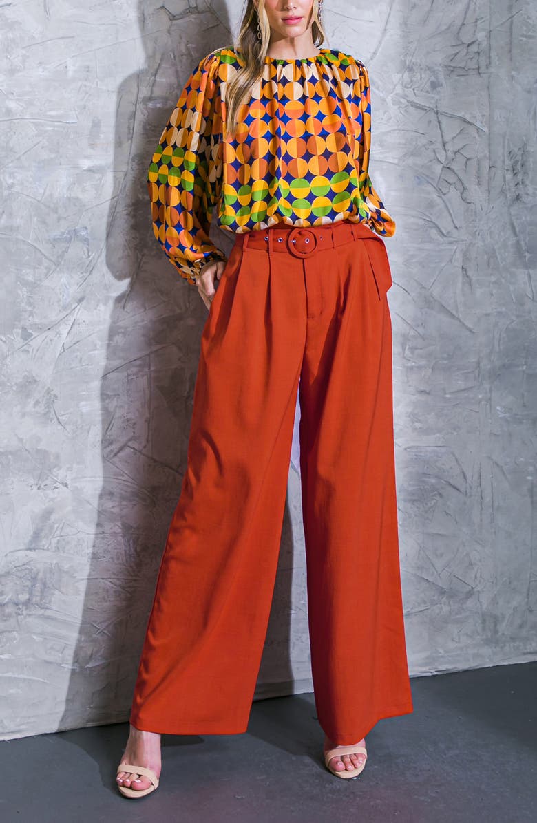 FLYING TOMATO Belted Wide Leg Pants, Alternate, color, Burnt Orange