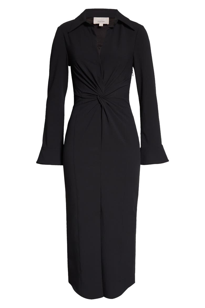 Mckenna Long Sleeve Midi Dress, Alternate, color, BLACK