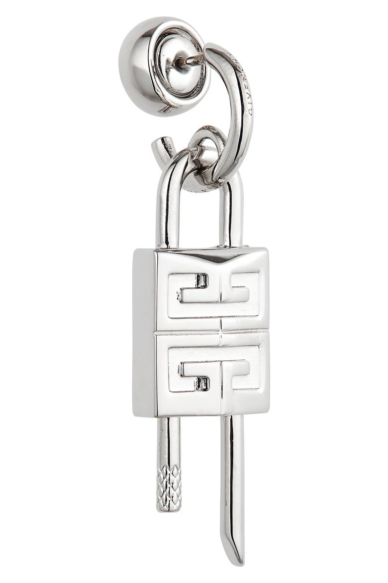 Men's Lock Hoop Earring, Alternate, color, SILVERY
