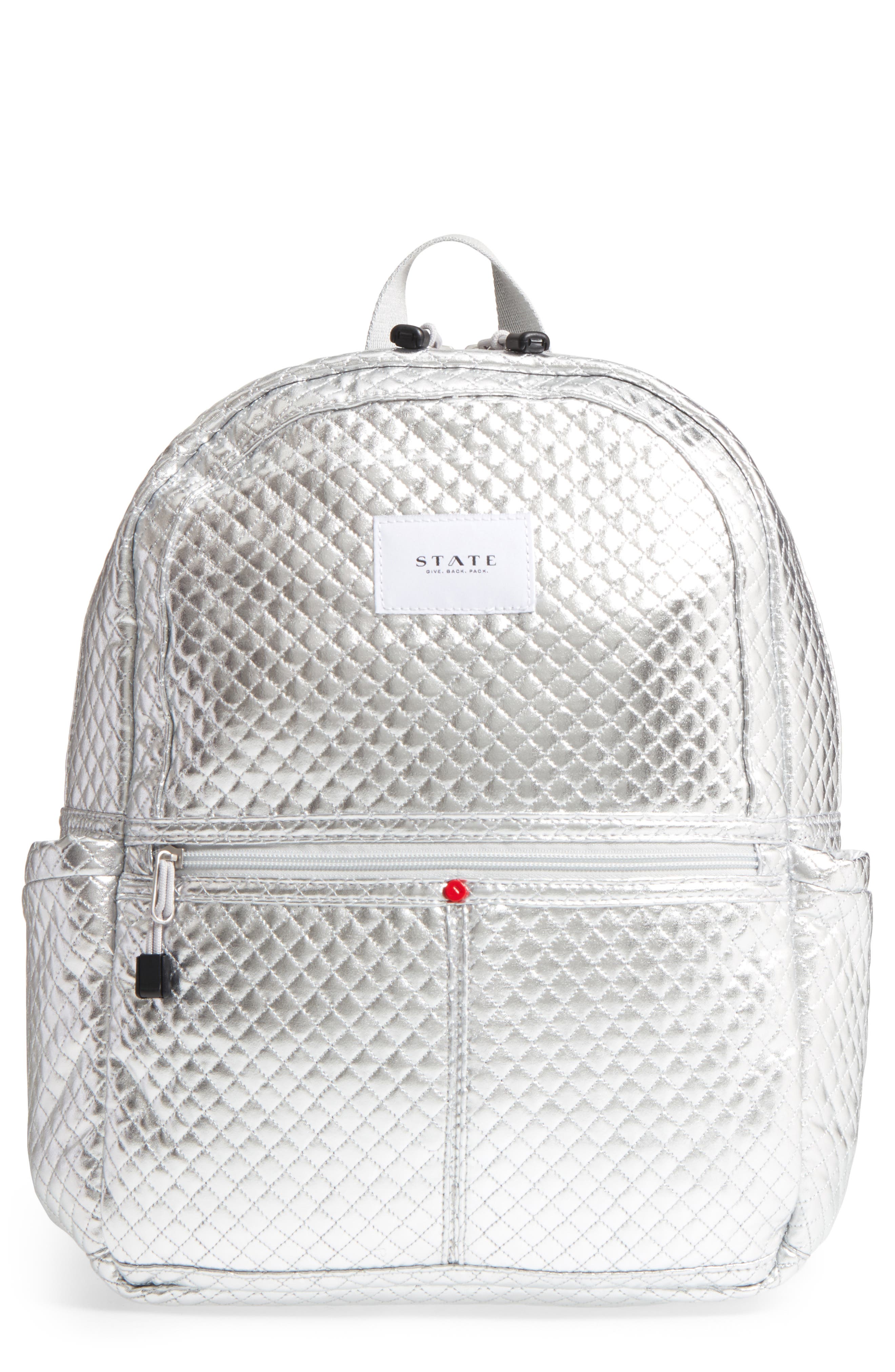 Quilted Metallic Kane Backpack, Main, color, SILVER QUILT
