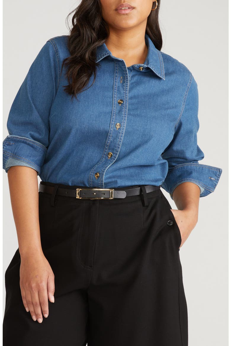 Chambray Button-Up Shirt, Main, color, ORION BLUE