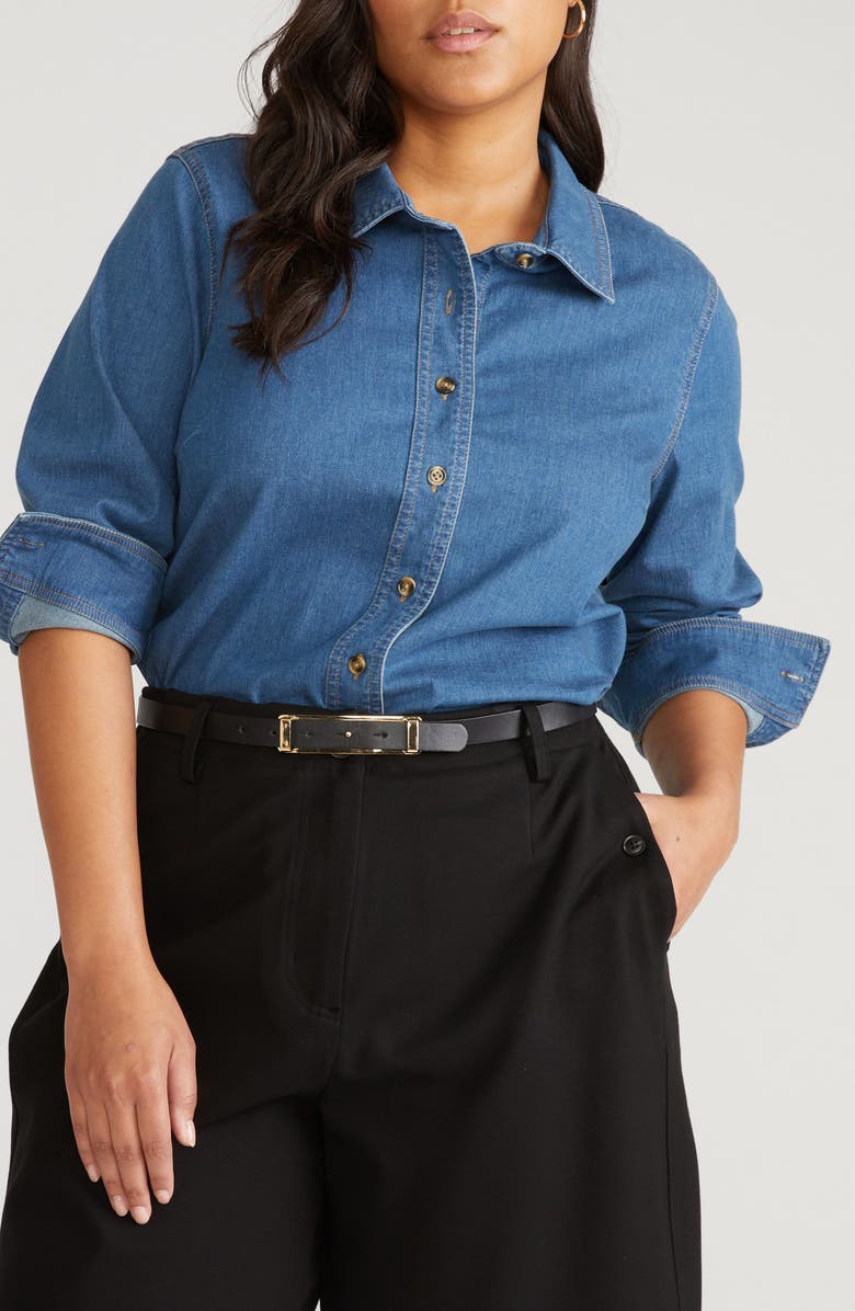 Universal Standard Chambray Button-Up Shirt, Main, color, Orion Blue