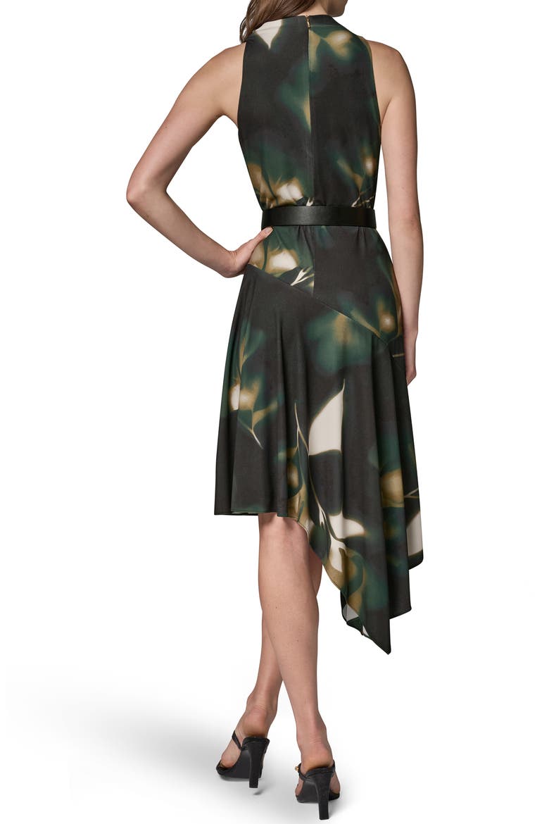 Floral Asymmetric Handkerchief Hem Dress, Alternate, color, OLIVE BRINE