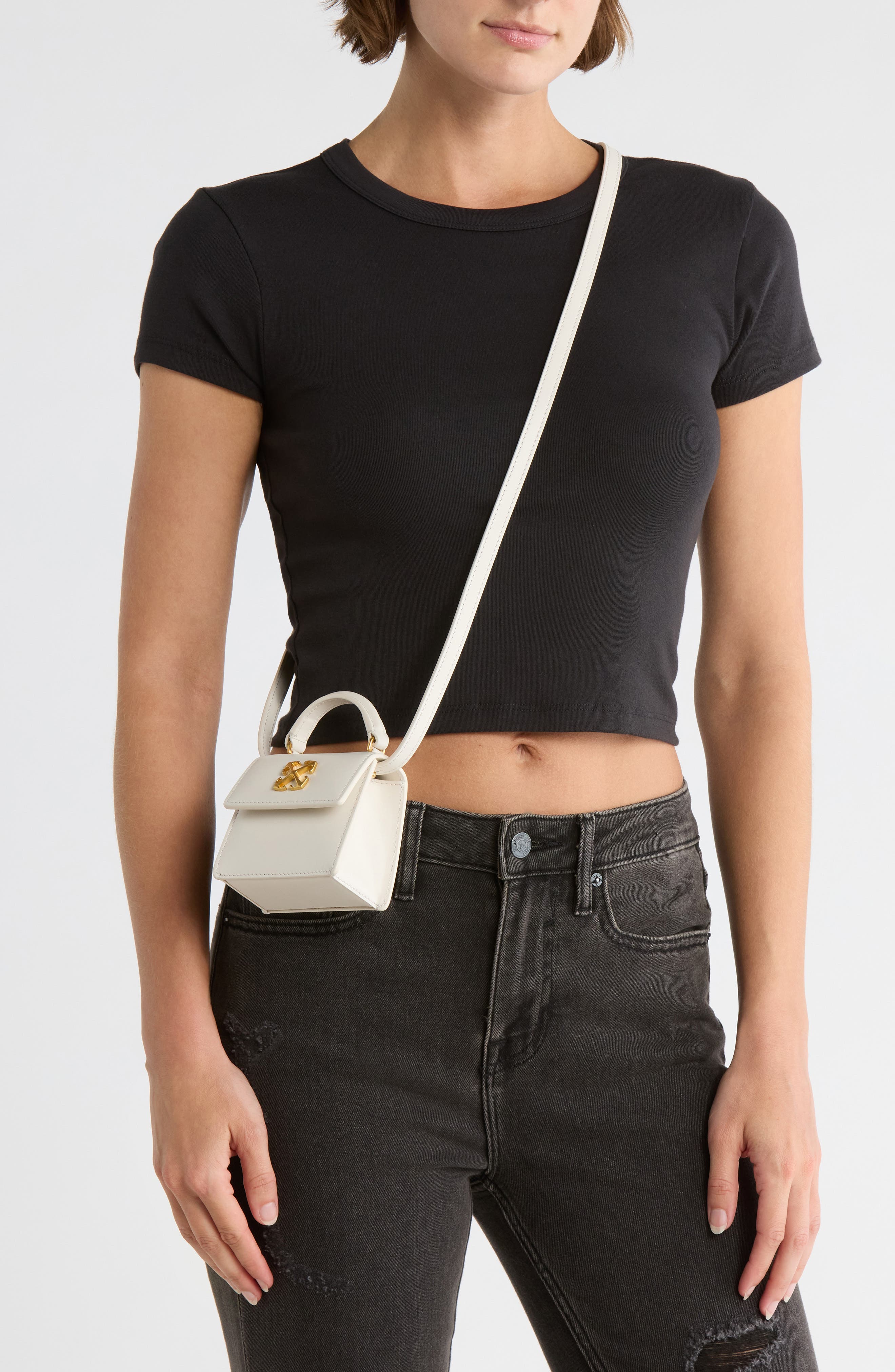 Off-White Micro Jitney Leather Top Handle Bag, Alternate, color, 
