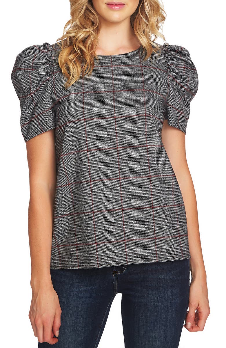 CeCe Puff Sleeve Plaid Blouse, Main, color, 