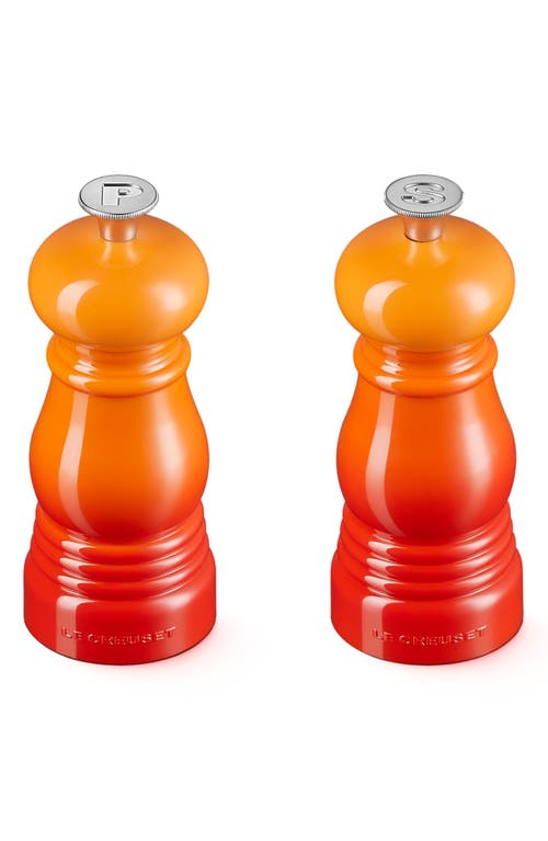 Le Creuset Petite Salt And Pepper Mill Set With Adjustable Grind In Flame
