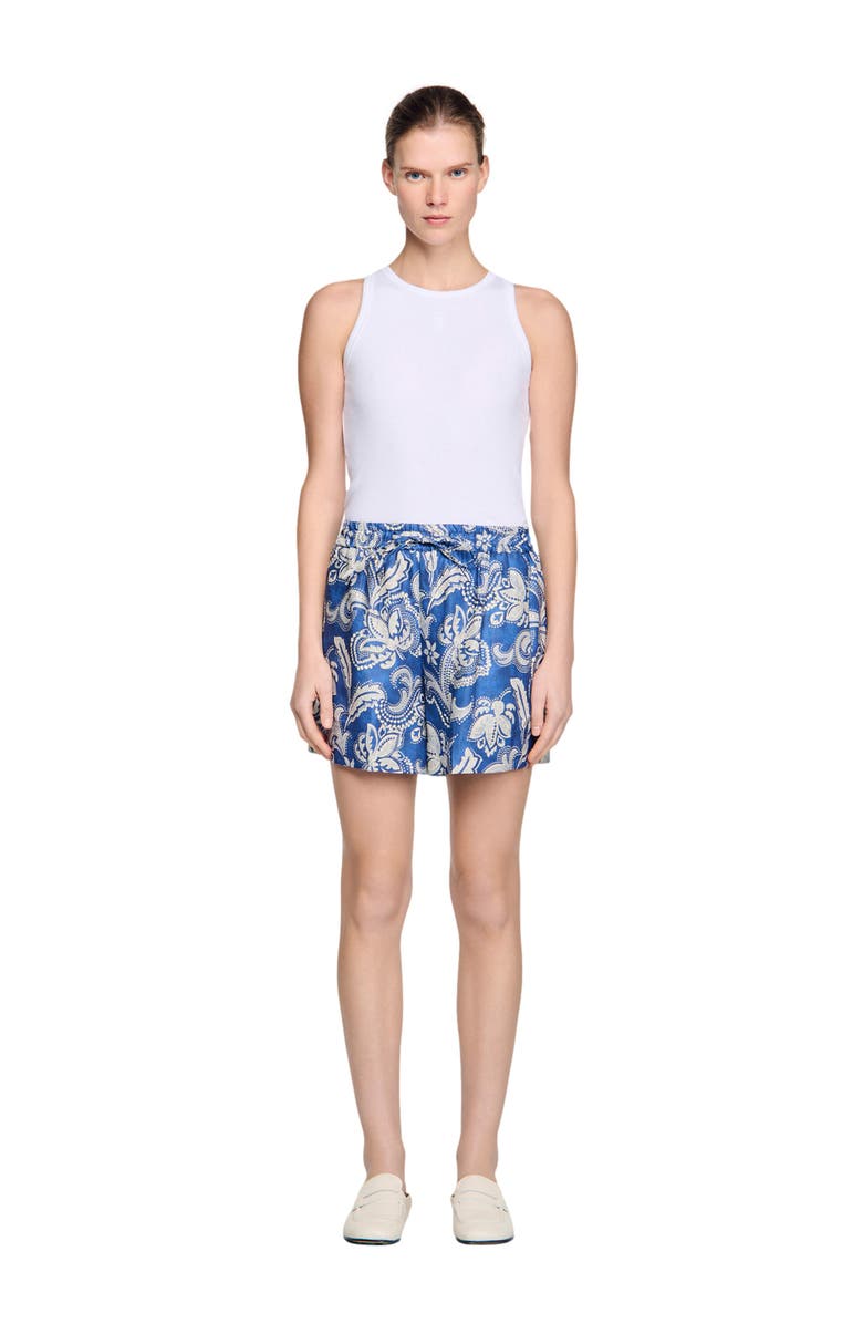 SANDRO Floral print shorts, Main, color, Blue / Ecru