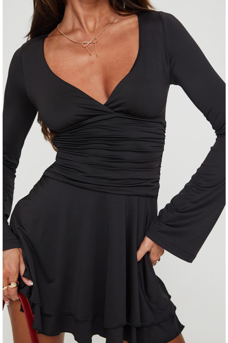 Canino Long Sleeve Minidress, Alternate, color, BLACK