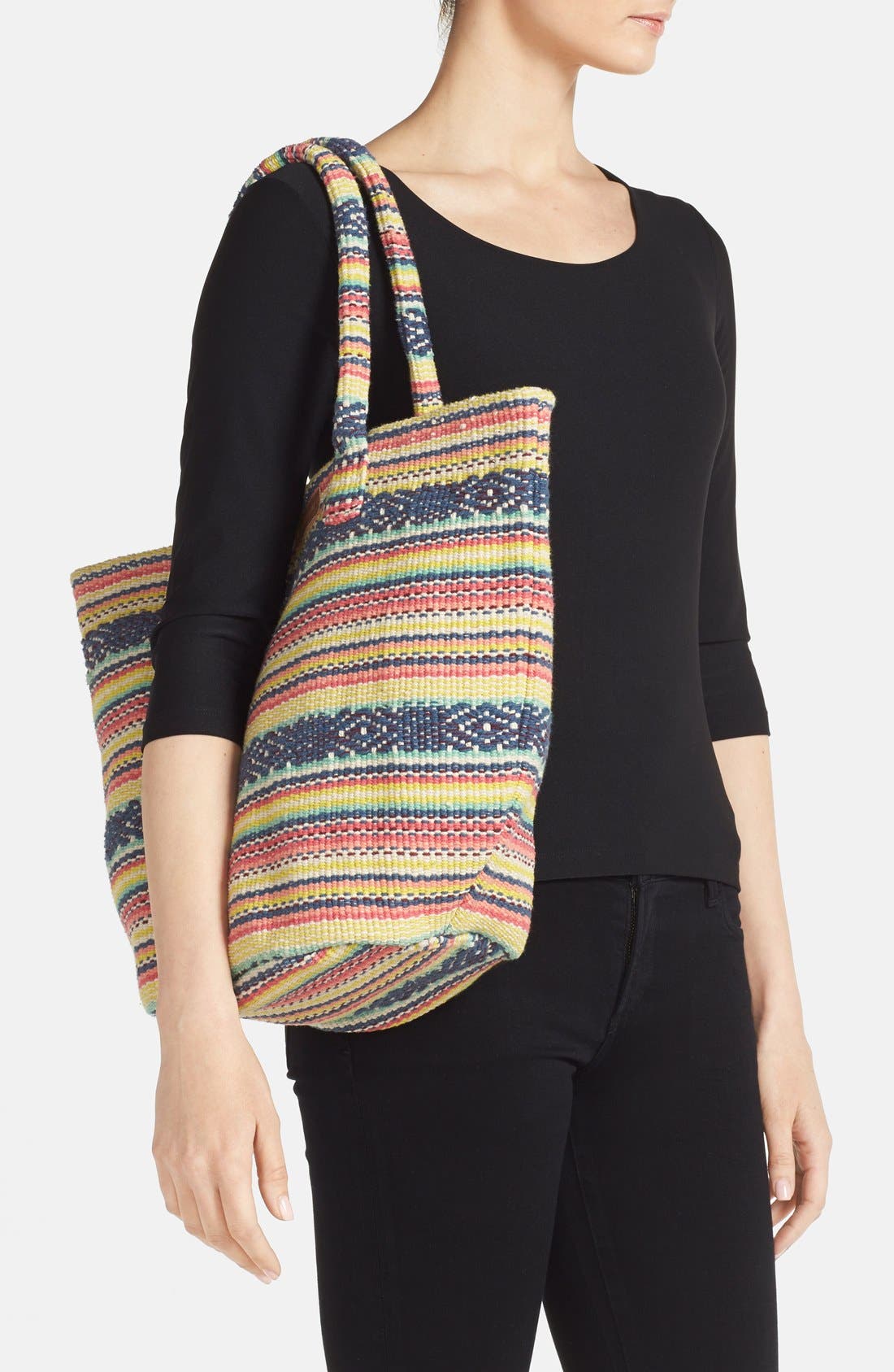 'Even Waves' Woven Beach Tote, Alternate, color, YELLOW MULTI