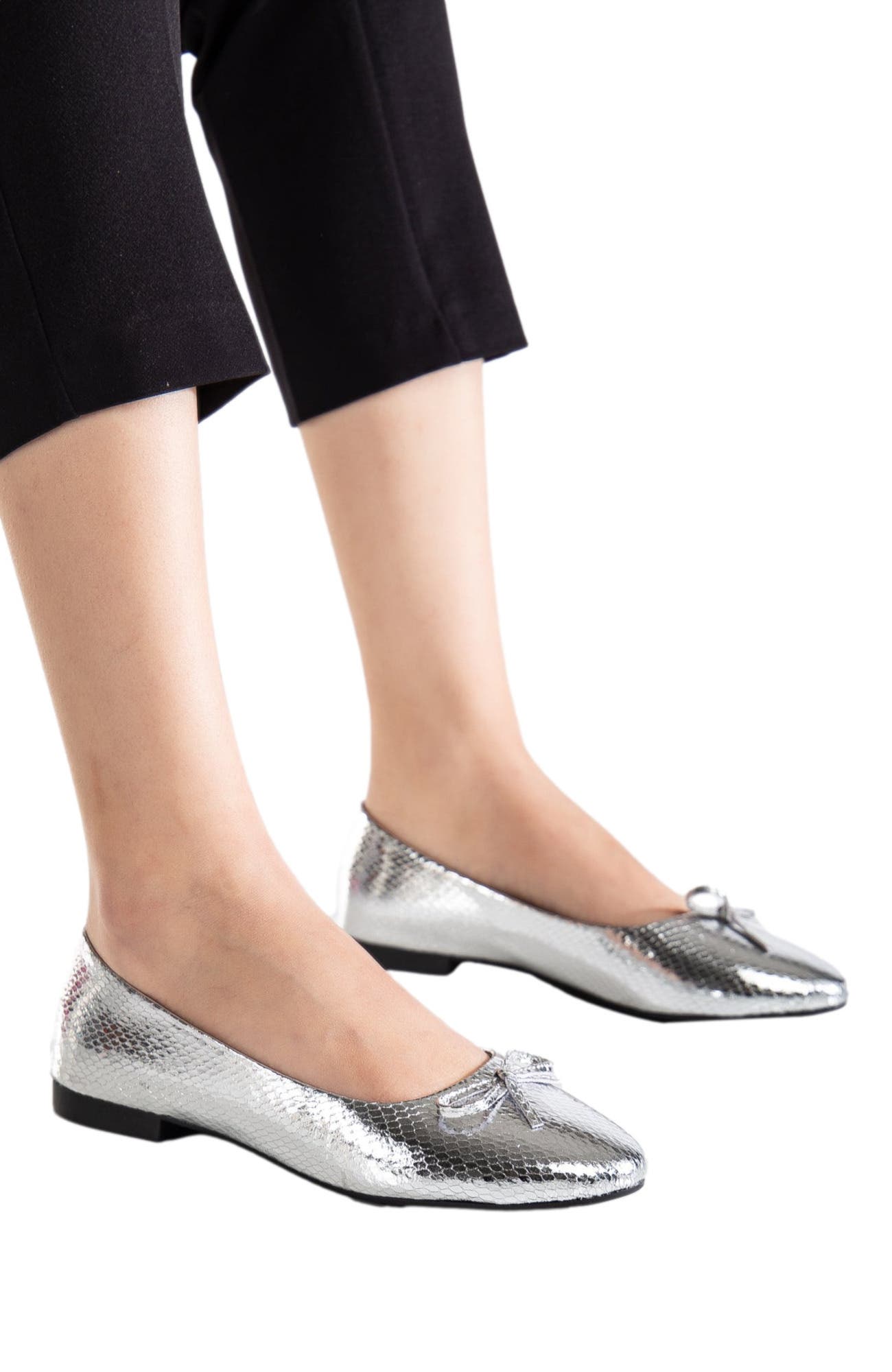 Amy Ballerina Flats, Alternate, color, Silver Faux Leather