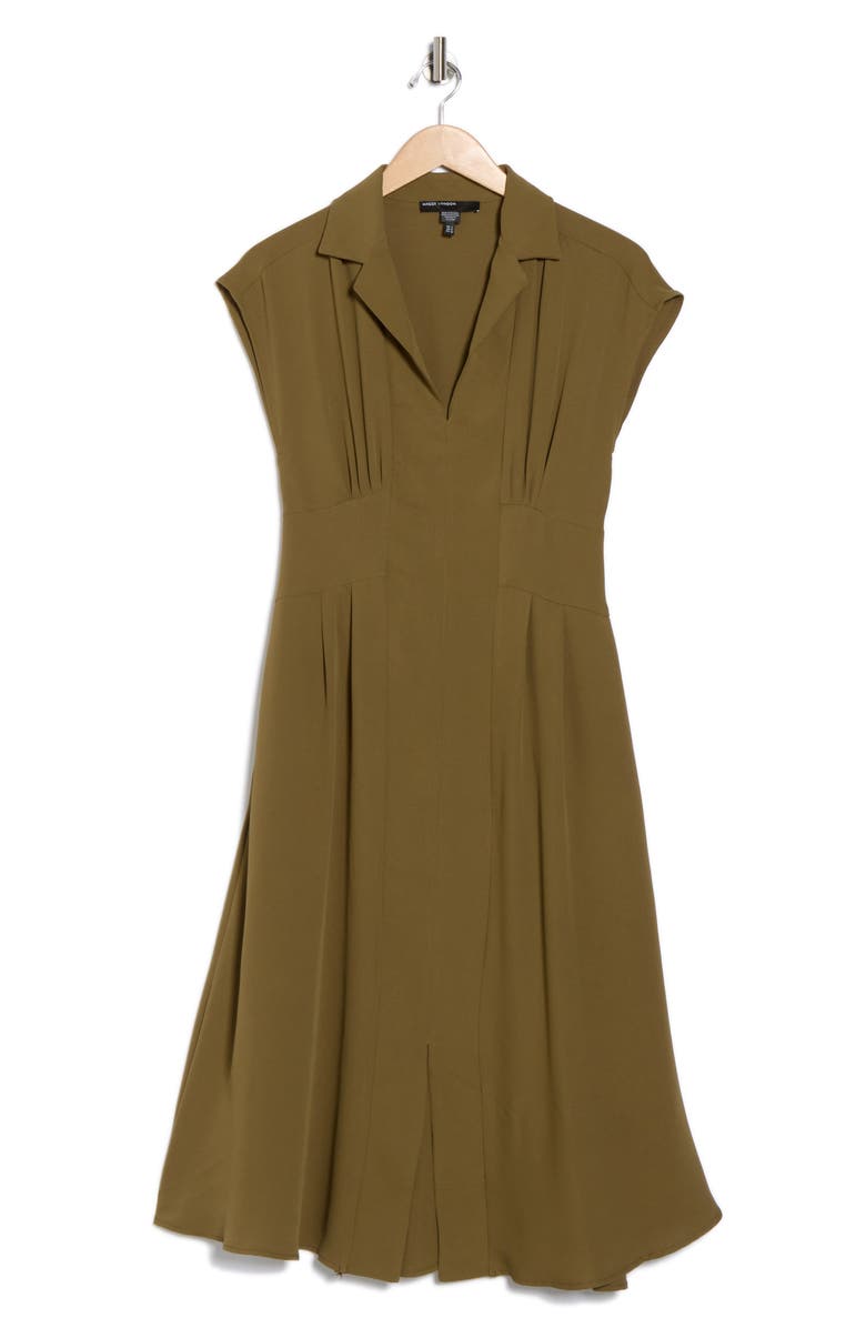 Maggy London Cap Sleeve Pleated Waist Fit & Flare Midi Dress, Alternate, color, Military Olive