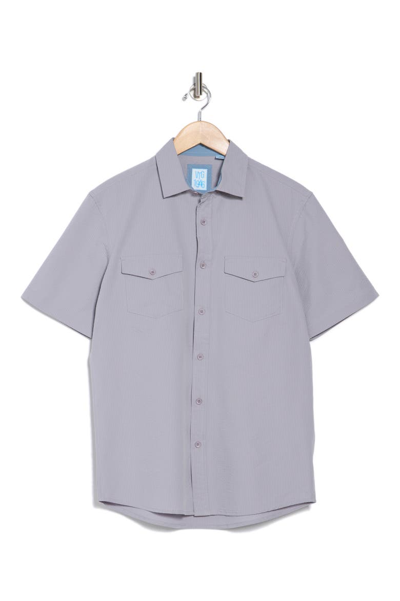 Hybrid Seersucker Short Sleeve Button-Down Shirt, Alternate, color, SILVER GREY