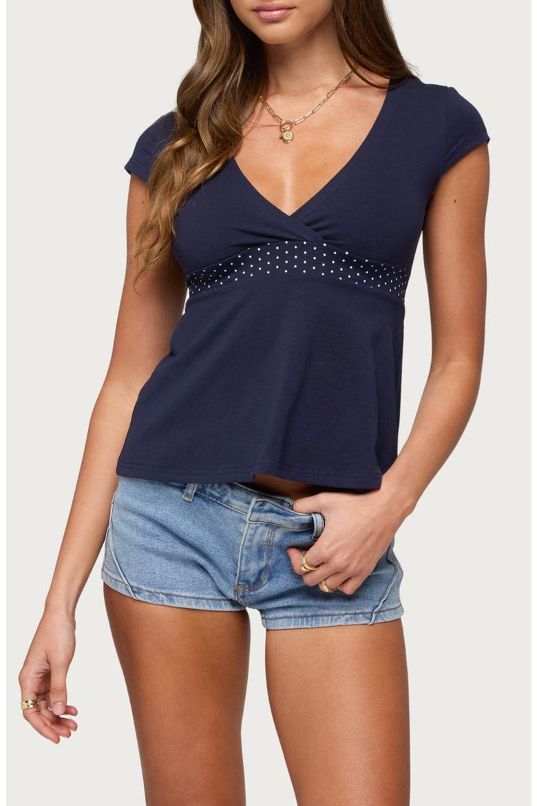 Indygo Polka Dot Babydoll Top, Main, color, NAVY