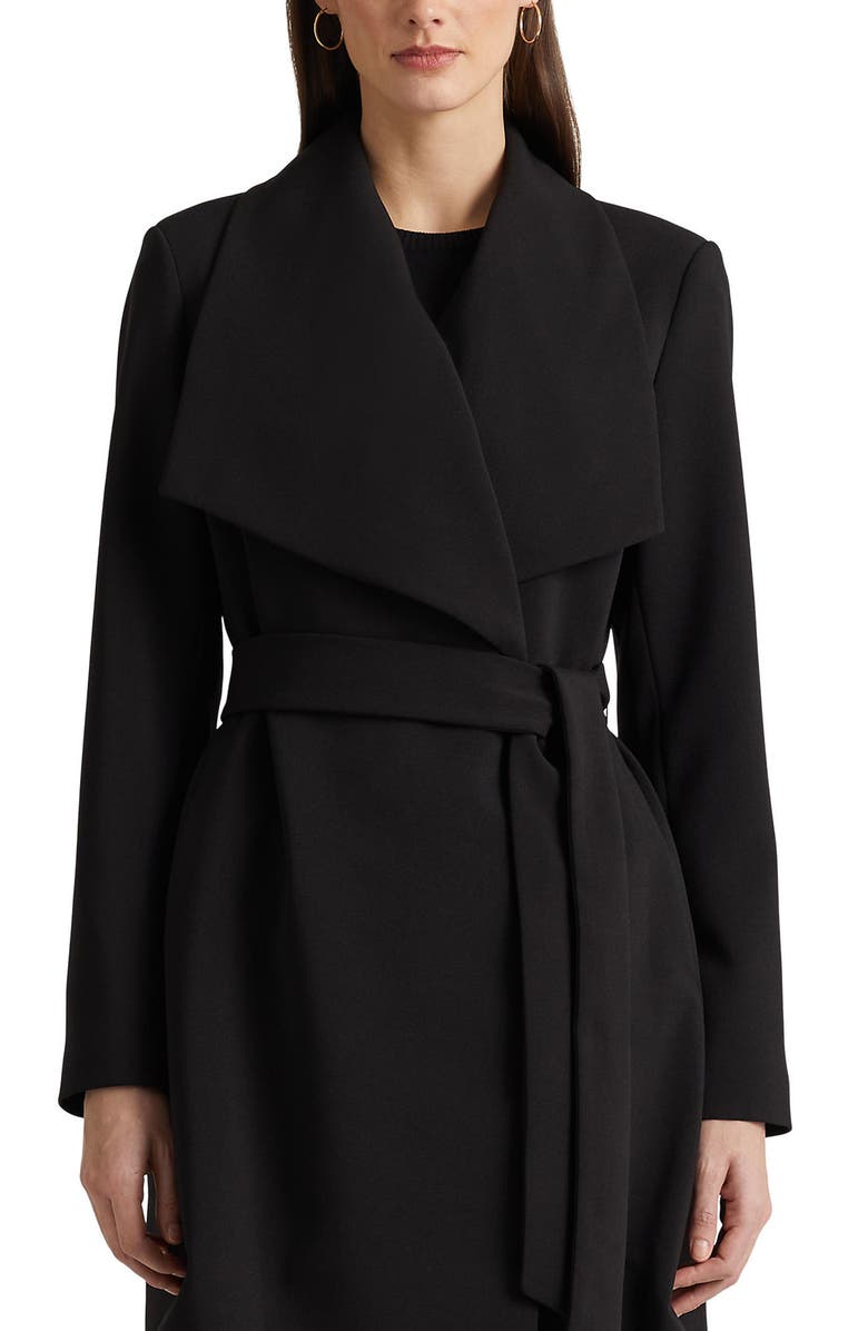 Lauren Ralph Lauren Drape Lapel Crepe Belted Coat, Alternate, color,