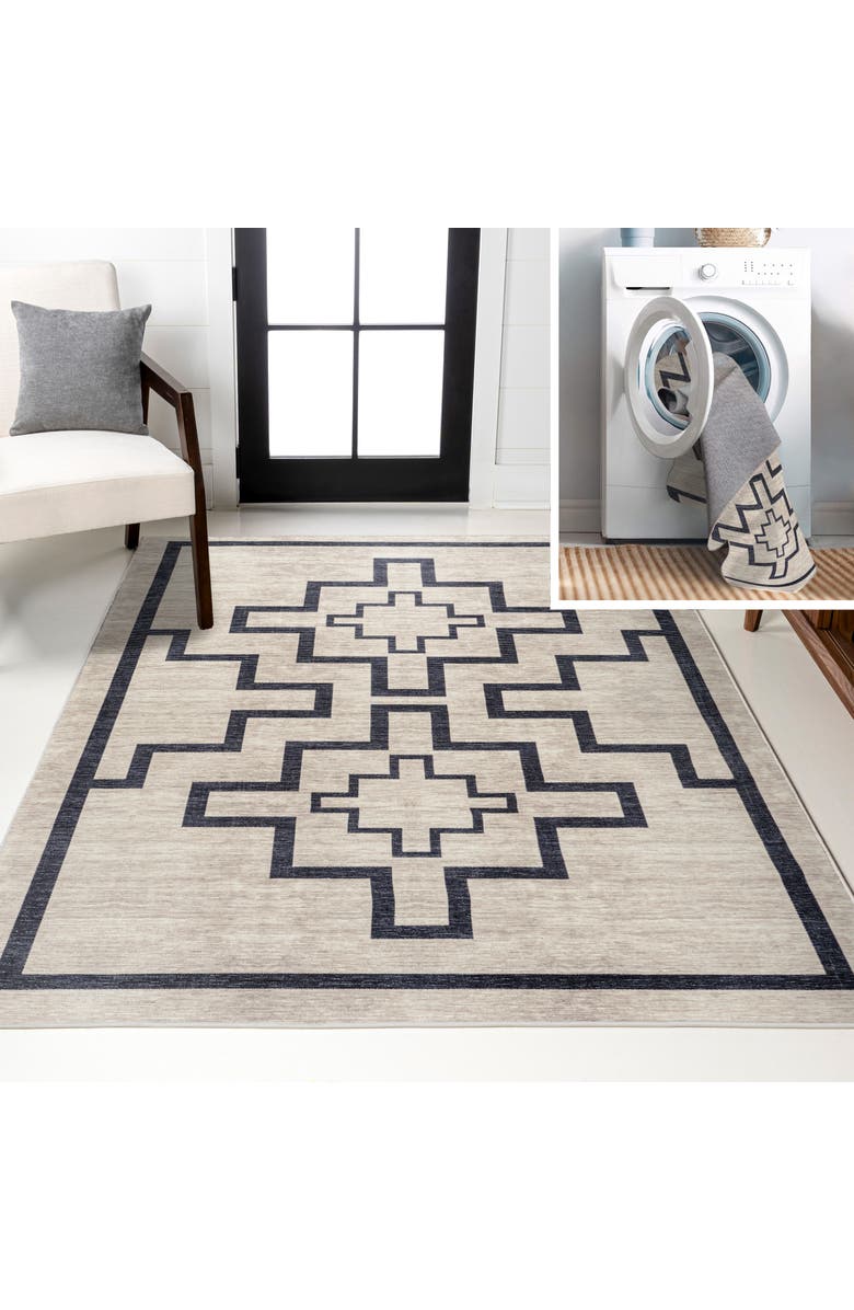JONATHAN Y Ashkii Minimalist Medallion Machine-Washable Area Rug, Main, color, Ivory/Dark Gray