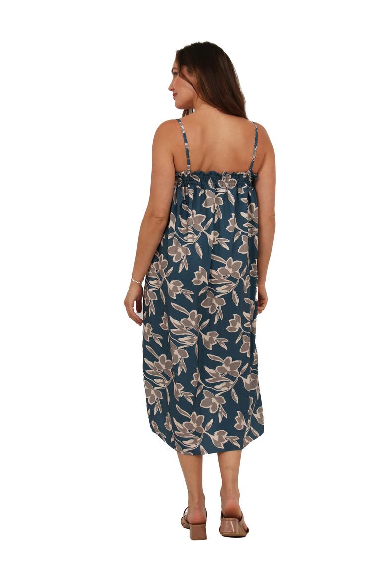 Womens Essential Floral Print Spaghetti Strap Smocked Pocket A-Line Maxi Dress, Alternate, color, Blue Multi