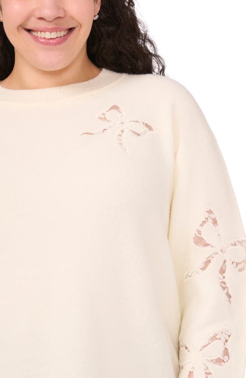 Cece Lace Bow Inset Sweater In Neutral