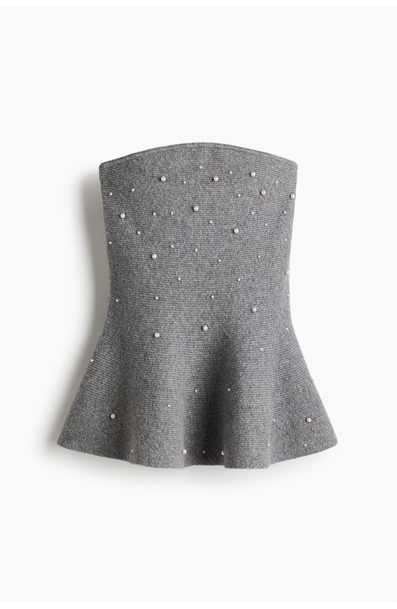 H&M Bead-embellished Bandeau Top, Alternate, color, Gray Melange