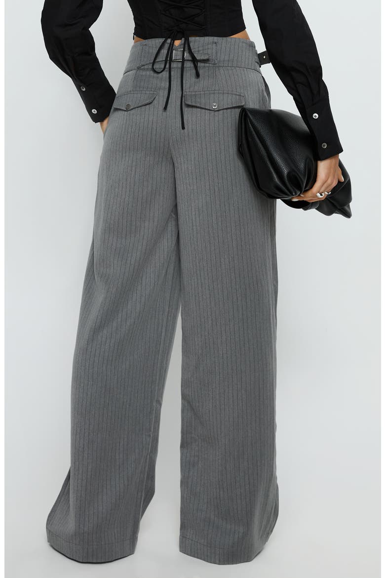 Jinny Pinstripe Buckle Waist Wide Leg Pants, Alternate, color, GREY PINSTRIPE