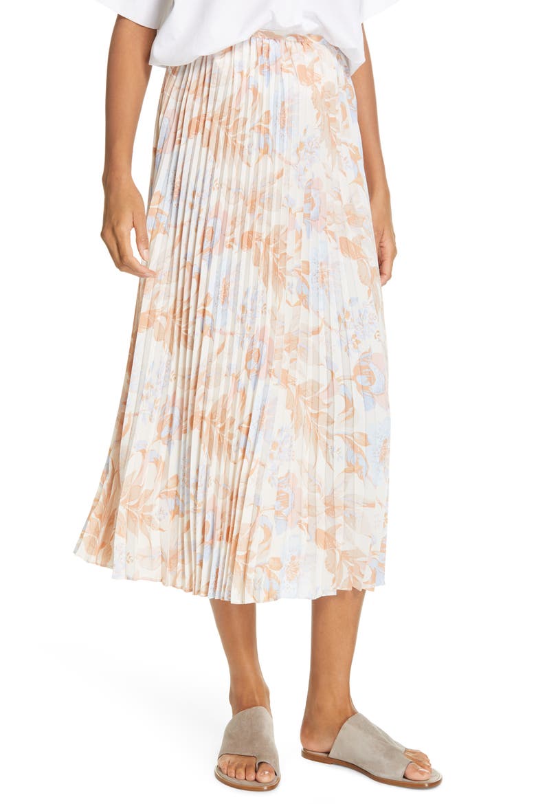 Marine Garden Pleated Midi Skirt, Main, color, TANGERINE