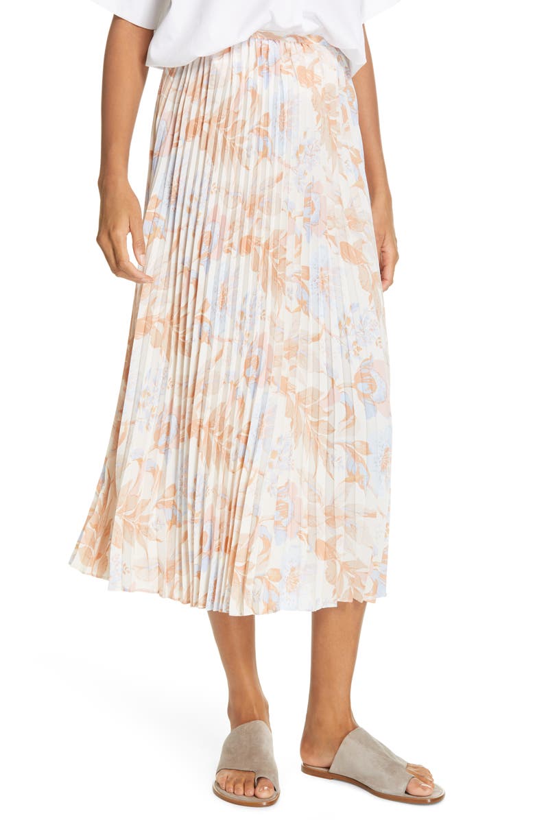 Vince Marine Garden Pleated Midi Skirt, Main, color, 