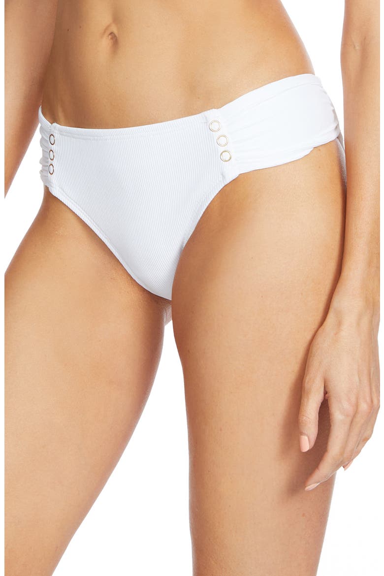 Amy Side Tab Bikini Bottoms, Alternate, color, WHITE