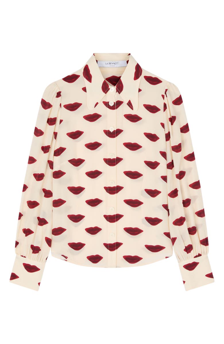 LK Bennett Sonya Lips Print Silk Button-Up Shirt, Alternate, color,
