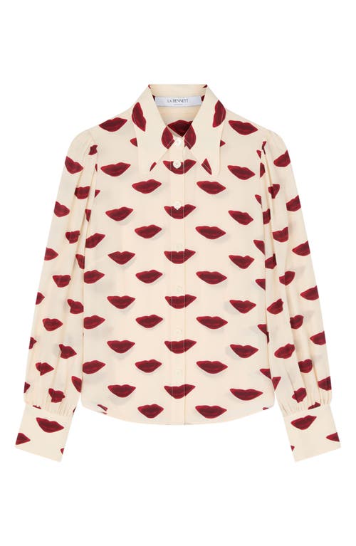 Lk Bennett Sonya Lips Print Silk Button-up Shirt In Multi