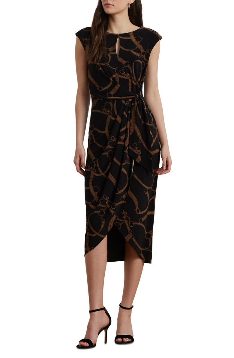 Lauren Ralph Lauren Printed Jersey Faux Wrap Dress, Main, color, 