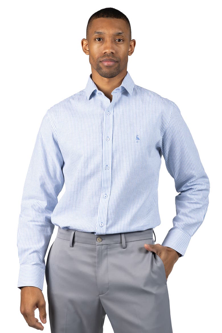 Stripe Linen Blend Button-Up Shirt, Alternate, color, LIGHT BLUE