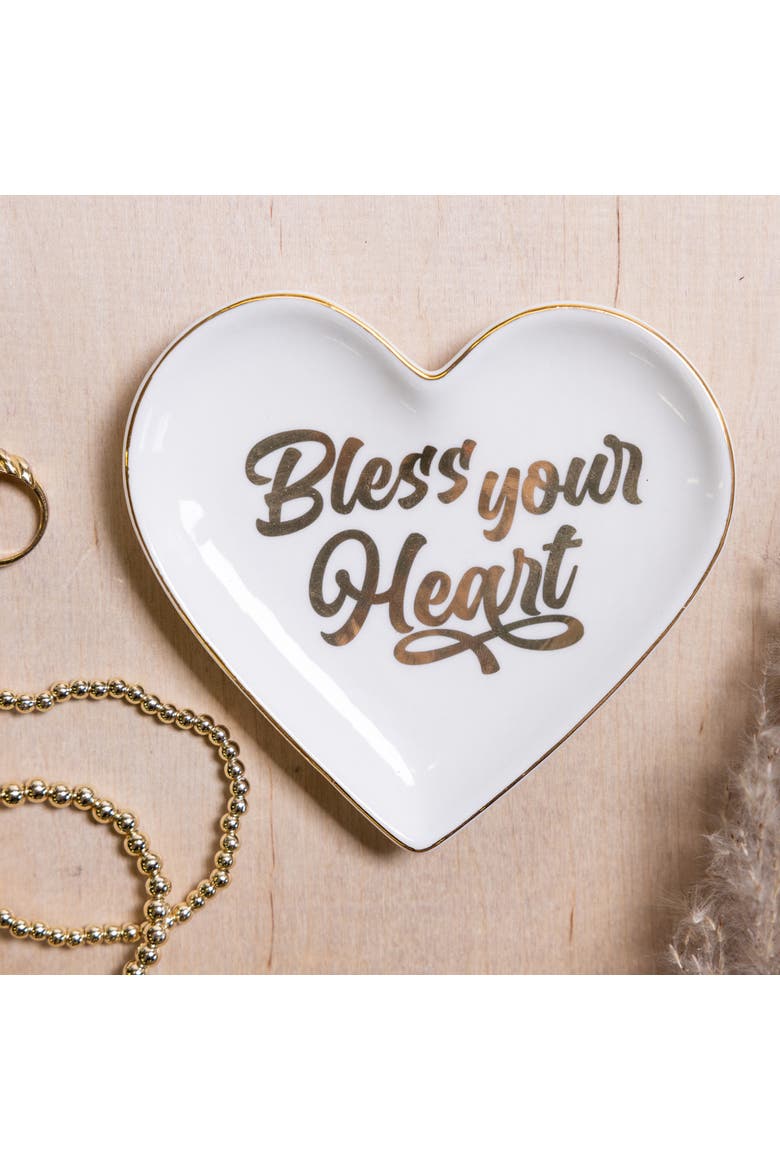 Bless Your Heart Trinket Tray Ceramic gold, Alternate, color, White