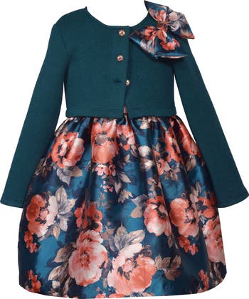 Kids' Mikado Floral Sleeveless Dress & Cardigan Set