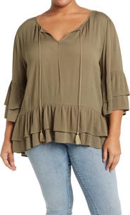 Forgotten Grace Tie Front Ruffle Waist Tunic