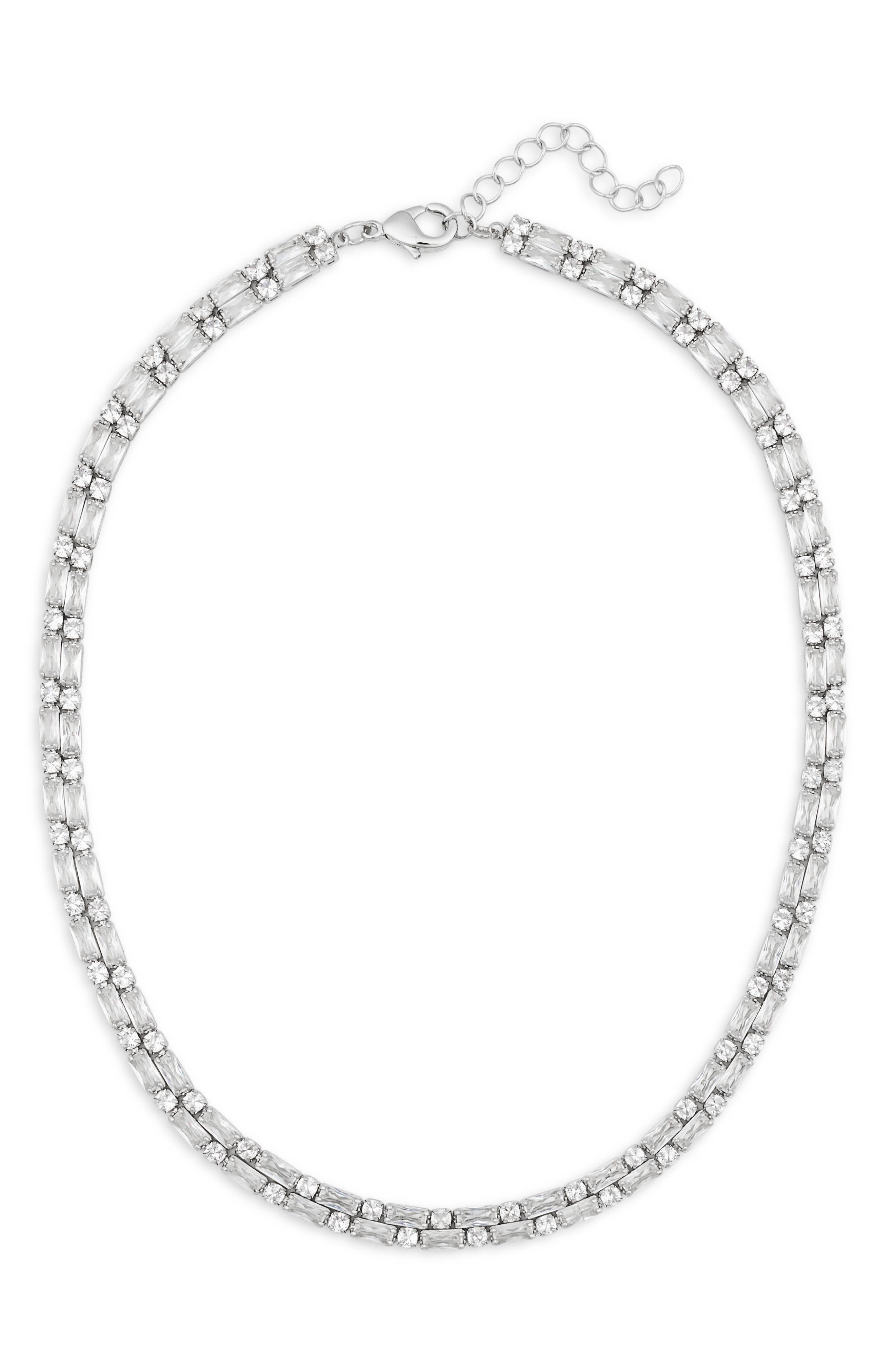 NORDSTROM RACK Round & Baguette Cut Cubic Zirconia Collar Necklace