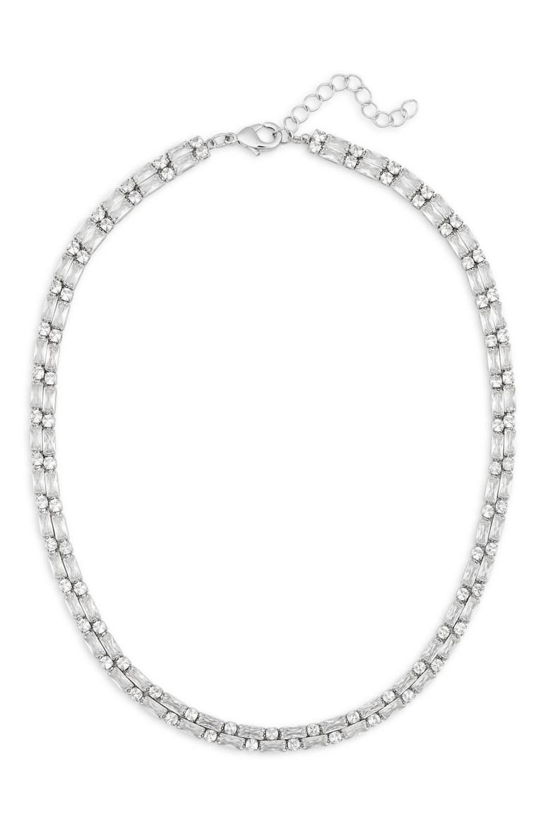 Round & Baguette Cut Cubic Zirconia Collar Necklace, Main, color, CLEAR- SILVER