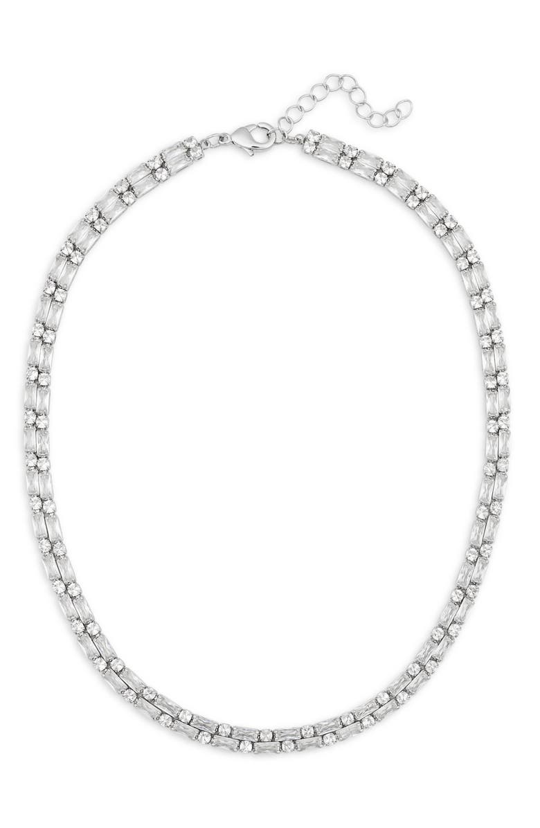 NORDSTROM RACK Round & Baguette Cut Cubic Zirconia Collar Necklace, Main, color, Clear- Silver